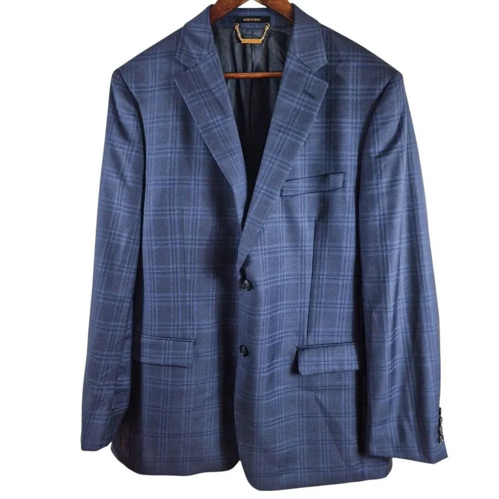 Donald J Trump 42R Wool Silk Blazer Blue Plaid Sport Coat Signature Collection